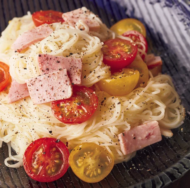 ミニトマトとハムのマリネそうめん