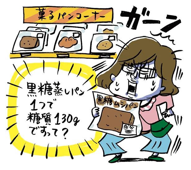 1日の糖質を100gに制限してたのに、3口で食べ終わる黒糖蒸しパンの糖質が130gもあるのよ！