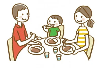 2）月に一度家族で1食分を食べてみましょう （イラスト内田深雪）