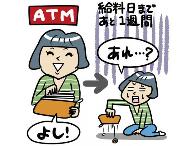 お財布にたくさんお金が入っていると、使い過ぎの原因に。