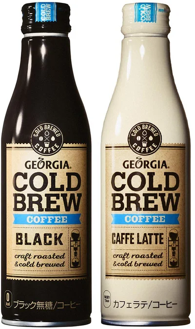 【写真を見る】缶コーヒーでも「コールドブリュー製法」の商品が発売に。左：ジョージア コールドブリュー ブラック、右：ジョージア コールドブリュー カフェラテ　各265ml