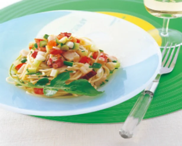 七夕ごはんにも！魚介と夏野菜のマリネスパゲッティ