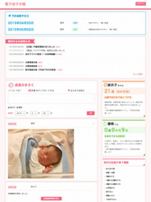 【写真を見る】千葉県柏市で試験導入されている「電子母子手帳」のイメージ