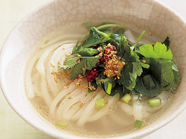 お好みの香味野菜を入れてさわやかなうどんで〆る