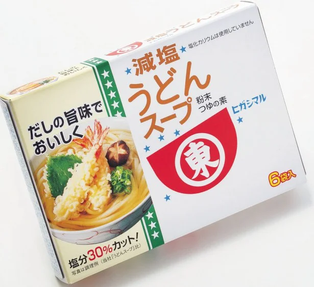 (3)うまみで塩分を30％カット。「減塩うどんスープ」150円（税抜）