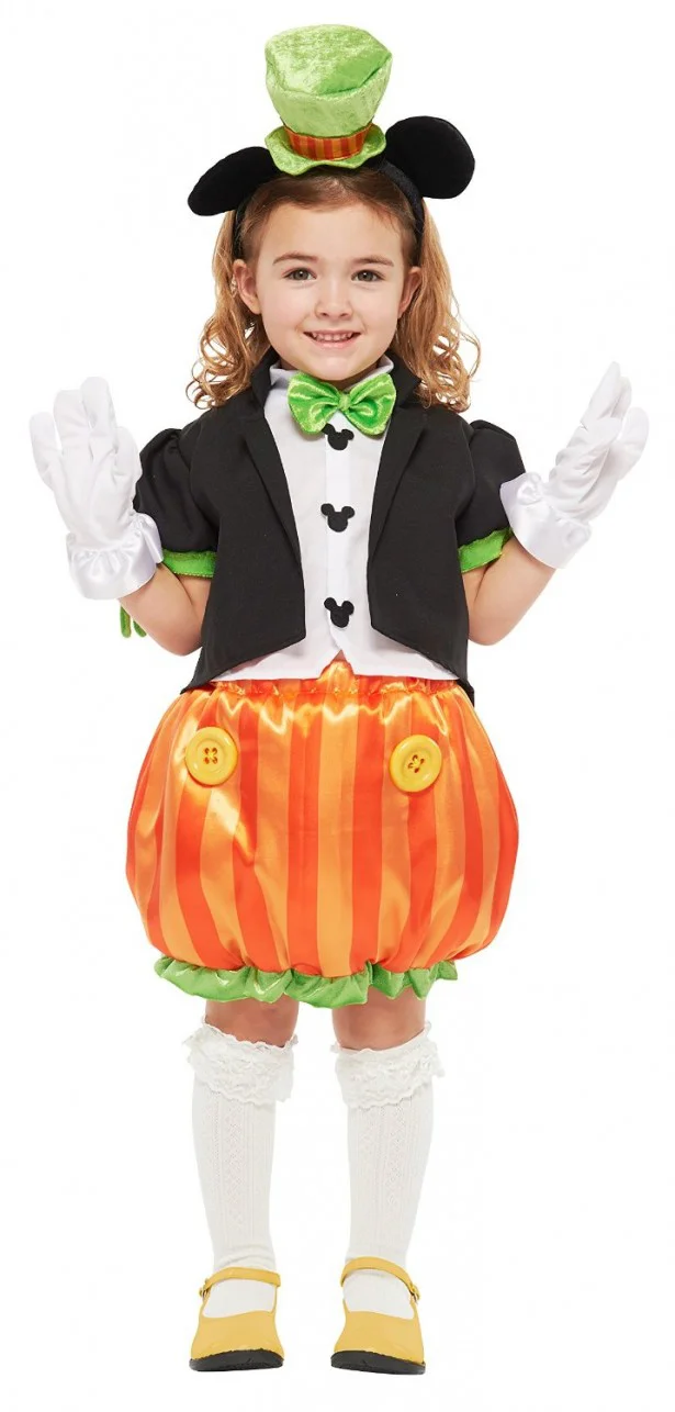 かぼちゃスカートがキュート。「ディズニー パンプキンミッキーキッズコスチューム 女の子」