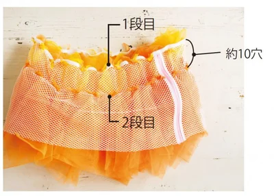 10個下の穴に2段目の水切りネットを結んでいく