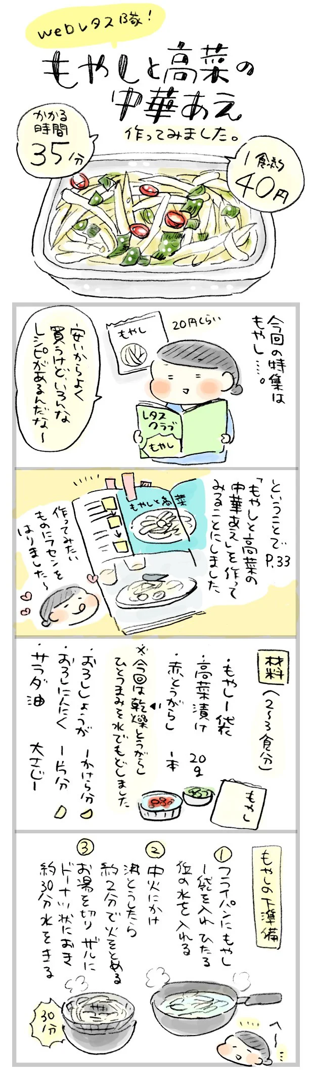 人気ブロガーおづまりこさんが【やってみた】：「もやしと高菜の中華あえ」作ってみた