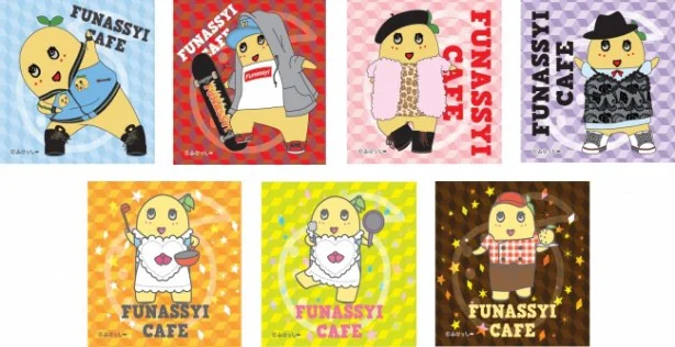 【写真を見る】オリジナルメニューを1品頼むごとに、色々なコスチュームを着たふなっしーがかわいいノベルティーステッカープレゼント！