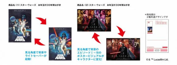 光るライトセーバー！　『スター・ウォーズ』が年賀はがきになった！