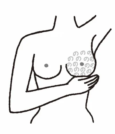 【画像を見る】4本の指先で「の」の字を描きながら、乳房 全体、わきの下を触ってチェック