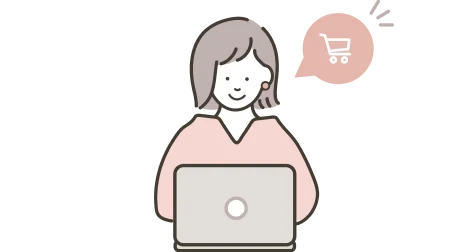 パソコンで買い物をする女性のイラスト