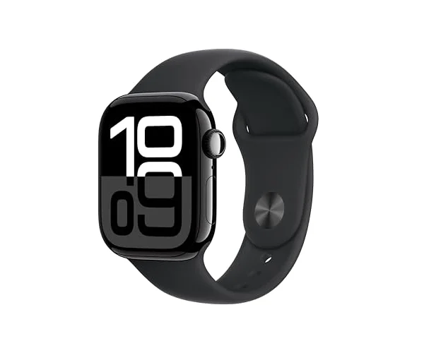 Apple Watch Series 10(GPSモデル)- 42mmジェットブラックアルミニウムケースとブラックスポーツバンド - S/M - 先進的なディス…