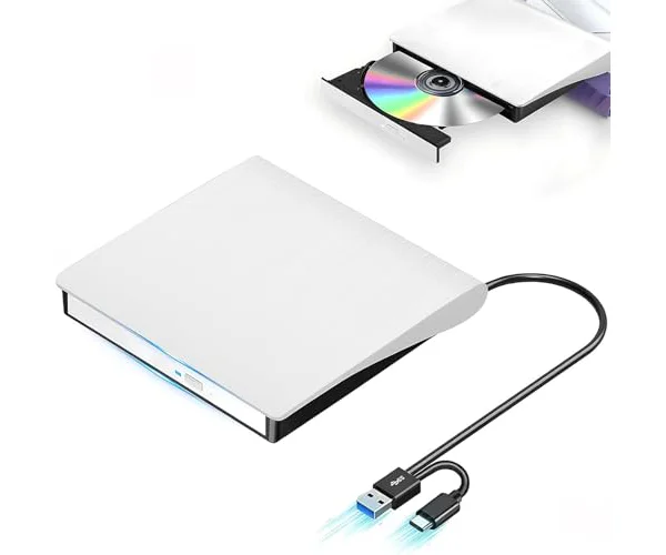 CD DVDドライブ 外付けDVDドライブ 高速処理 8XDVD& 24XCD 光学ドライブ外付け 読取/書込可 バスパワー USB 2.0/3.0&Type-…