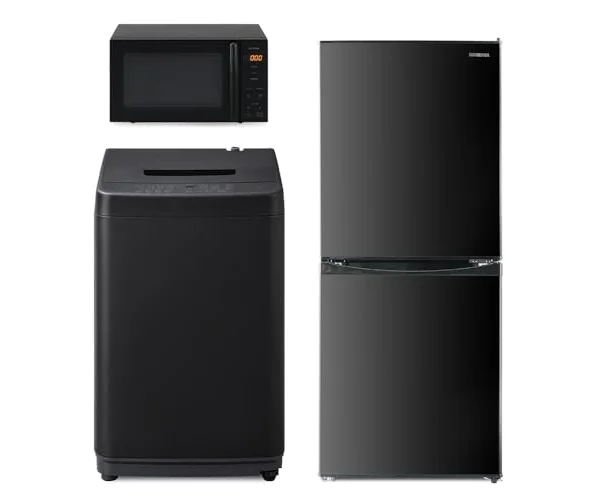 アイリスオーヤマ 新生活セット 家電セット 3点セット 洗濯機6kg 黒+冷蔵庫142L 黒+レンジ17L 黒