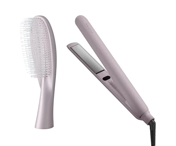 SALONIA サロニア スムースシャイン ストレートアイロン ヘアブラシ ピンク 2点セット ヘアアイロン ヘアダイコーム スカルプケア ツヤ髪 【Amazo…