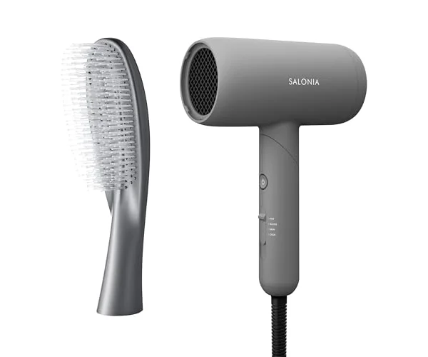 SALONIA サロニア スムースシャイン ドライヤー ヘアブラシ グレー 2点セット 大風量 速乾 軽量 ヘアドライヤー ヘアダイコーム スカルプケア ツヤ髪…