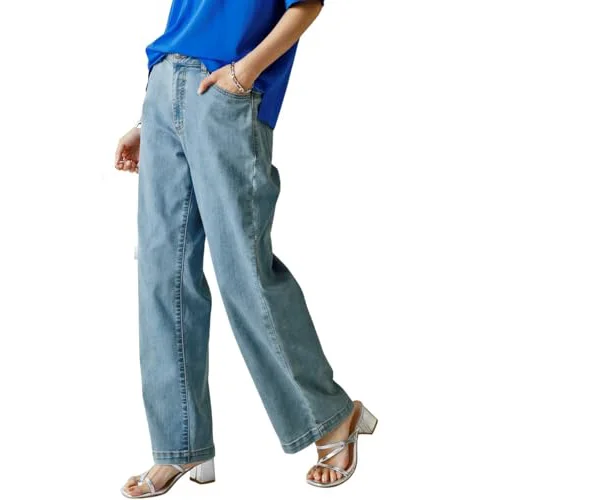 [ニッセン] パンツ レディース ゆるフィットデニムワイド（股下68cm） 大きいサイズ有