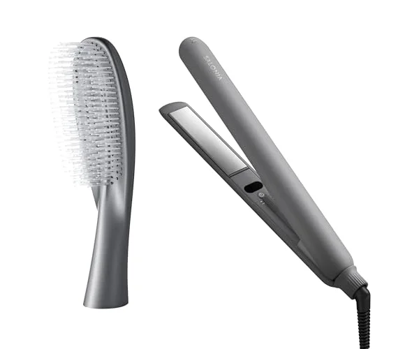 SALONIA サロニア スムースシャイン ストレートアイロン ヘアブラシ グレー 2点セット ヘアアイロン ヘアダイコーム スカルプケア ツヤ髪 【Amazo…
