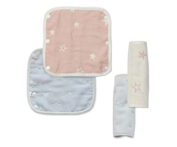 抱っこ紐カバー シンプルで可愛いデザインのよだれカバー サッキングパッド 綿100% 6重ガーゼ だっこひも よだれかばー 防寒 4枚入り (2ペア)