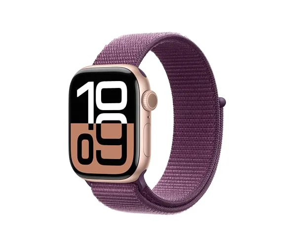 Apple Watch Series 10(GPS + Cellularモデル)- 42mmローズゴールドアルミニウムケースとプラムスポーツループを組み合わせた…