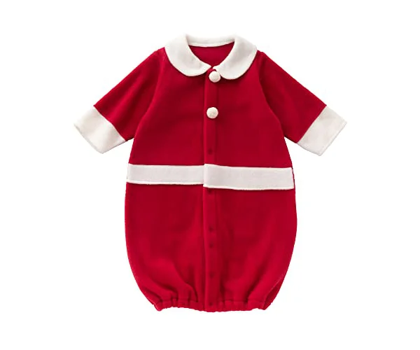 [クリーム デ ココ] クリスマス サンタ 暖かい フリース ツーウェイオール [股スナップ付け替え/2way] 新生児 赤ちゃん 日本製 50-70cm