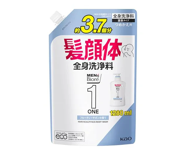 メンズビオレ ONE オールインワン 全身洗浄料 フルーティーサボンの香り つめかえ用 1280ml ボディウォッシュ