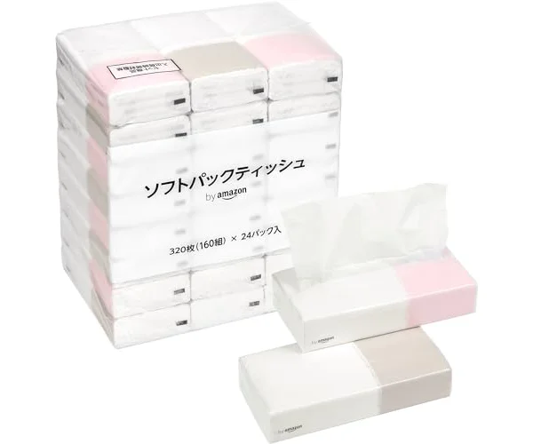 by Amazon ソフトパックティッシュ FSC認証紙 320枚160組(2枚重ね) x 24パック入 ホワイト