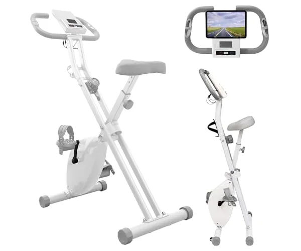 アイリスプラザ フィットネスバイク ホワイト VIR-002TK WH 16段階負荷 折りたたみ式 家庭用エアロバイク 静音 タブレットトレー付 耐荷重120k…