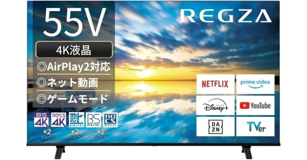 REGZA 55インチ Airplay 2 ネット動画対応 4K液晶 E350Mシリーズ 55E350M スマートテレビ 2023年モデル