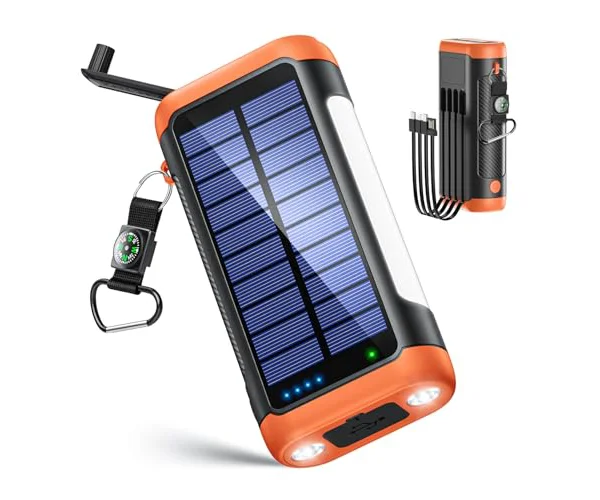 ソーラーモバイルバッテリー 【2025最新 61800mAh大容量 & 手回し発電】 22.5W/PD18W 急速充電 4本ケーブル内蔵 6台同時充電 ソーラー…