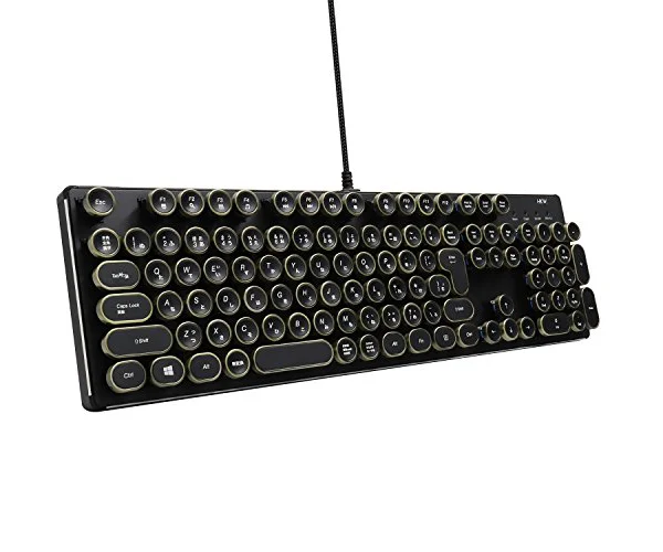 HKW タイプライター風メカニカルキーボード 青軸 JIS配列 109キー USB有線 日本語キーボード (アンティーク)