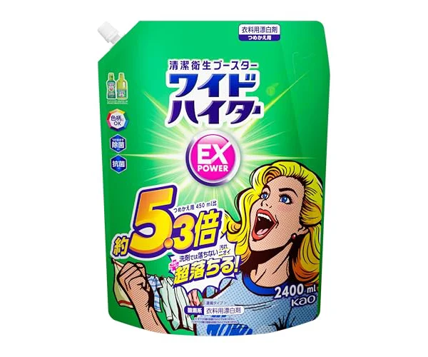 ワイドハイター 【大容量】EXパワー 衣料用漂白剤 見過ごせなくなった汚れやニオイ 、洗剤にちょい足しで超絶スッキリ! ! 詰替用2400ml