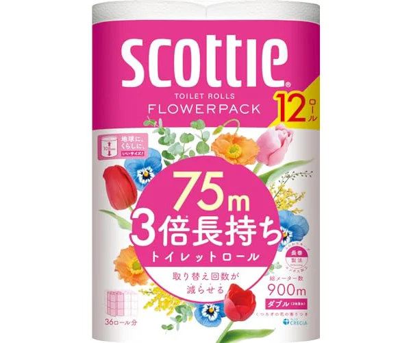 トイレット ダブル 3倍長持ち 75m 12ロール スコッティフラワーパック