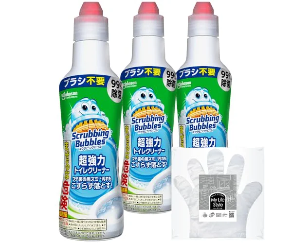 スクラビングバブル (Scrubbing Bubbles) 超強力トイレクリーナー 400g×3本 手袋つき 掃除 洗剤 黒ずみ 除菌 洗浄 汚れ落とし まとめ…