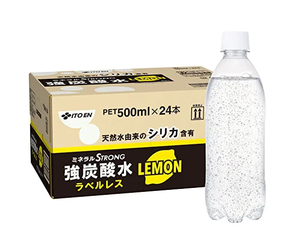 【Amazon.co.jp限定】 ミネラルストロング 伊藤園 ラベルレス 強炭酸水 レモン 500ml×24本 シリカ含有