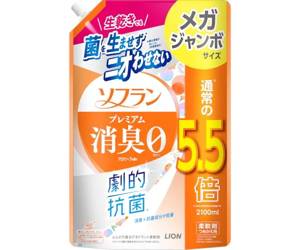 ソフラン プレミアム消臭 詰替メガジャンボ2100ml アロマソープ 生乾きでも菌を生ませずニオわせない 柔軟剤 抗菌 部屋干し 汗臭 体臭 加齢臭 靴下臭