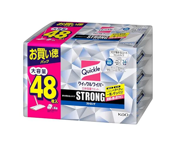 【大容量】クイックルワイパー 立体吸着ウエットシート ストロング しつこいベタベタまで一気にサッパリ 48枚入り ジャンボパック