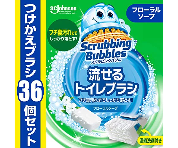 スクラビングバブル (Scrubbing Bubbles) 流せるトイレブラシ フローラルソープの香り 付け替え用 (36個) 掃除 洗剤 使い捨て シート 道…