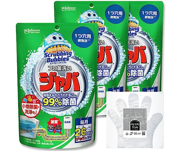 スクラビングバブル 風呂釜洗浄剤 ジャバ 1つ穴用 160g×3個 手袋付き 浴槽 洗剤 掃除 配管 汚れ まとめ買い