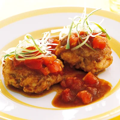 豚バーグのポン酢トマト照り焼き