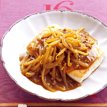 豆腐ステーキのもやしカレーあん