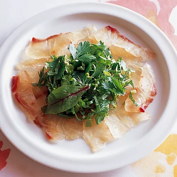 鯛の昆布じめ香味野菜添え