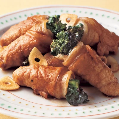 菜の花の豚肉巻きソテー