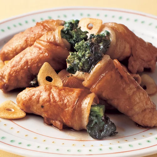 菜の花の豚肉巻きソテー