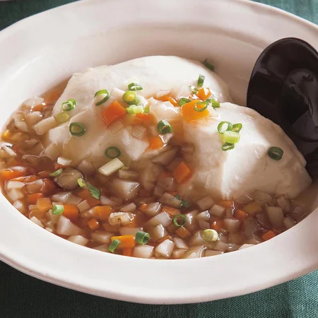 蒸し豆腐の根菜煮あんかけ