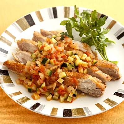 「グリルチキンの野菜ソース」の太らない献立