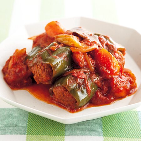 肉詰めピーマンのトマト煮 Bymako 多賀正子 さんの料理レシピ プロのレシピならレタスクラブ