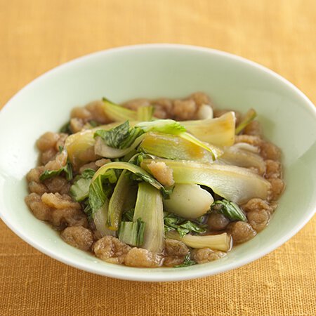 チンゲン菜と揚げ玉の煮びたし Byきじまりゅうたさんの料理レシピ プロのレシピならレタスクラブ