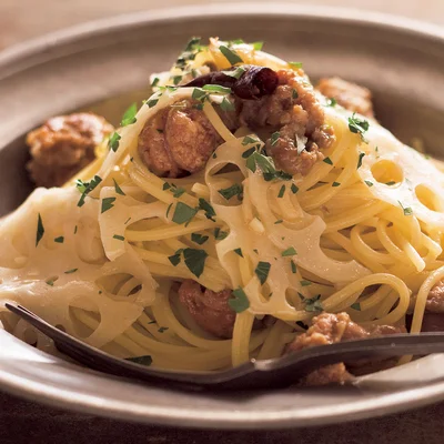 れんこんとソーセージのパスタ